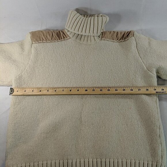 Paul & Shark Yachting 100% Wool Cream Beige Knit Sweater Patches XL Turtleneck - Picture 10 of 16